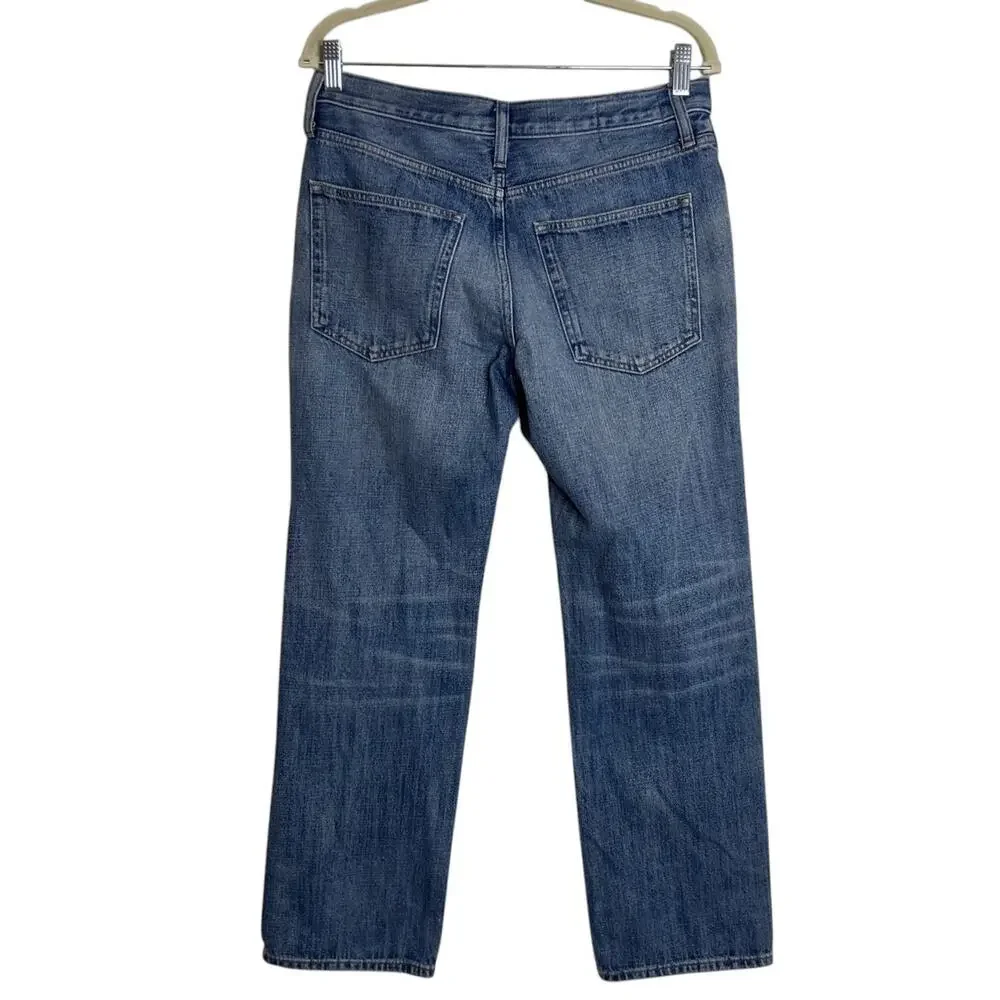 J Crew Womens RE '84 Slouchy Jeans Size 27 Blue Button Fly Straight Leg
